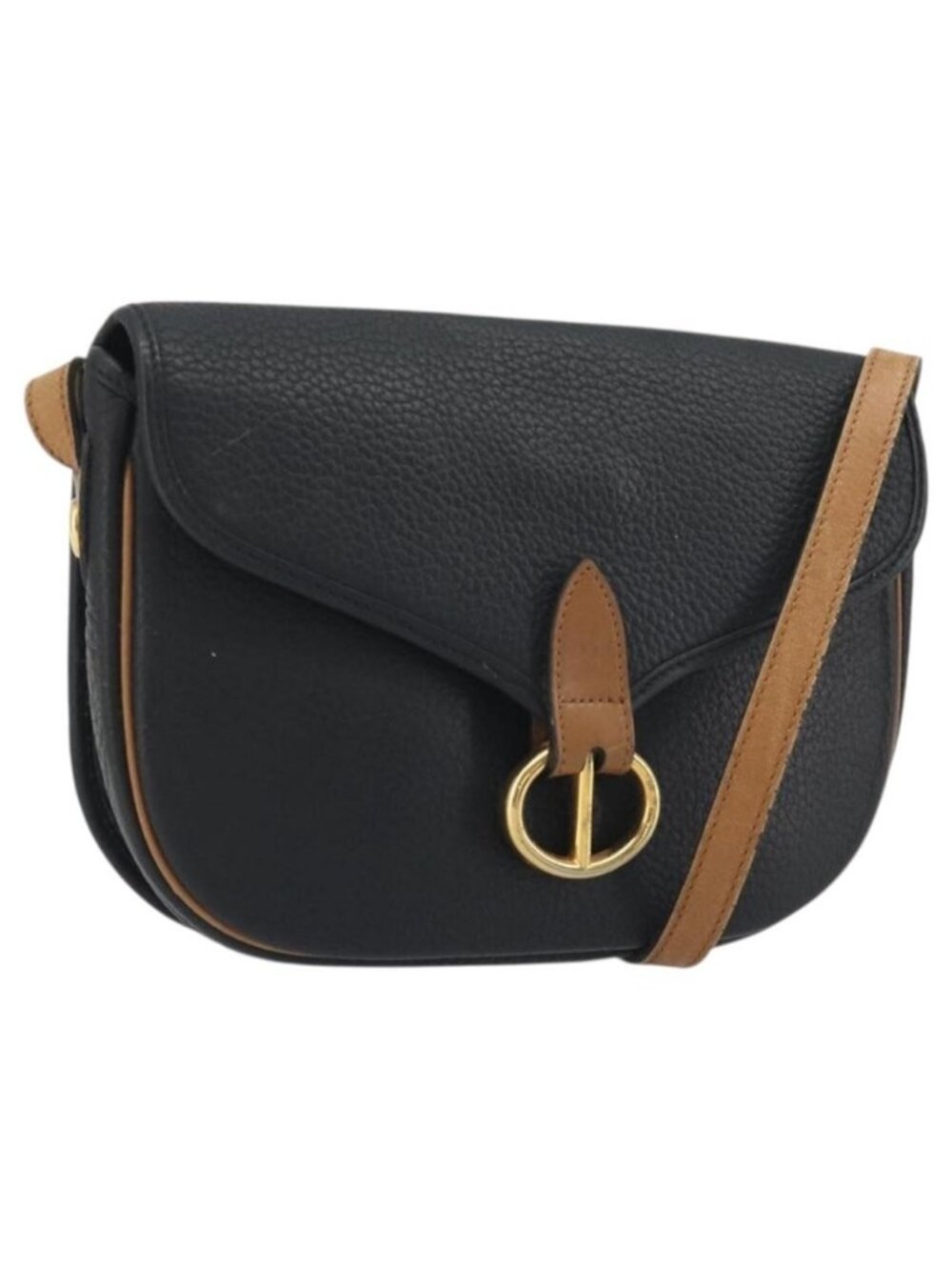 Authentic Christian Dior Shoulder Bag Leather Black Gold